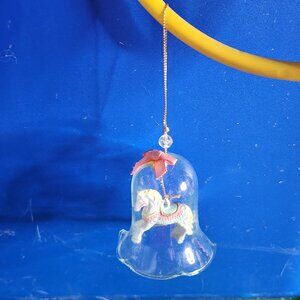 Carrousel Bell Ornaments Sparkling Crystal Bell w/Hand Painted Porcelain Horse